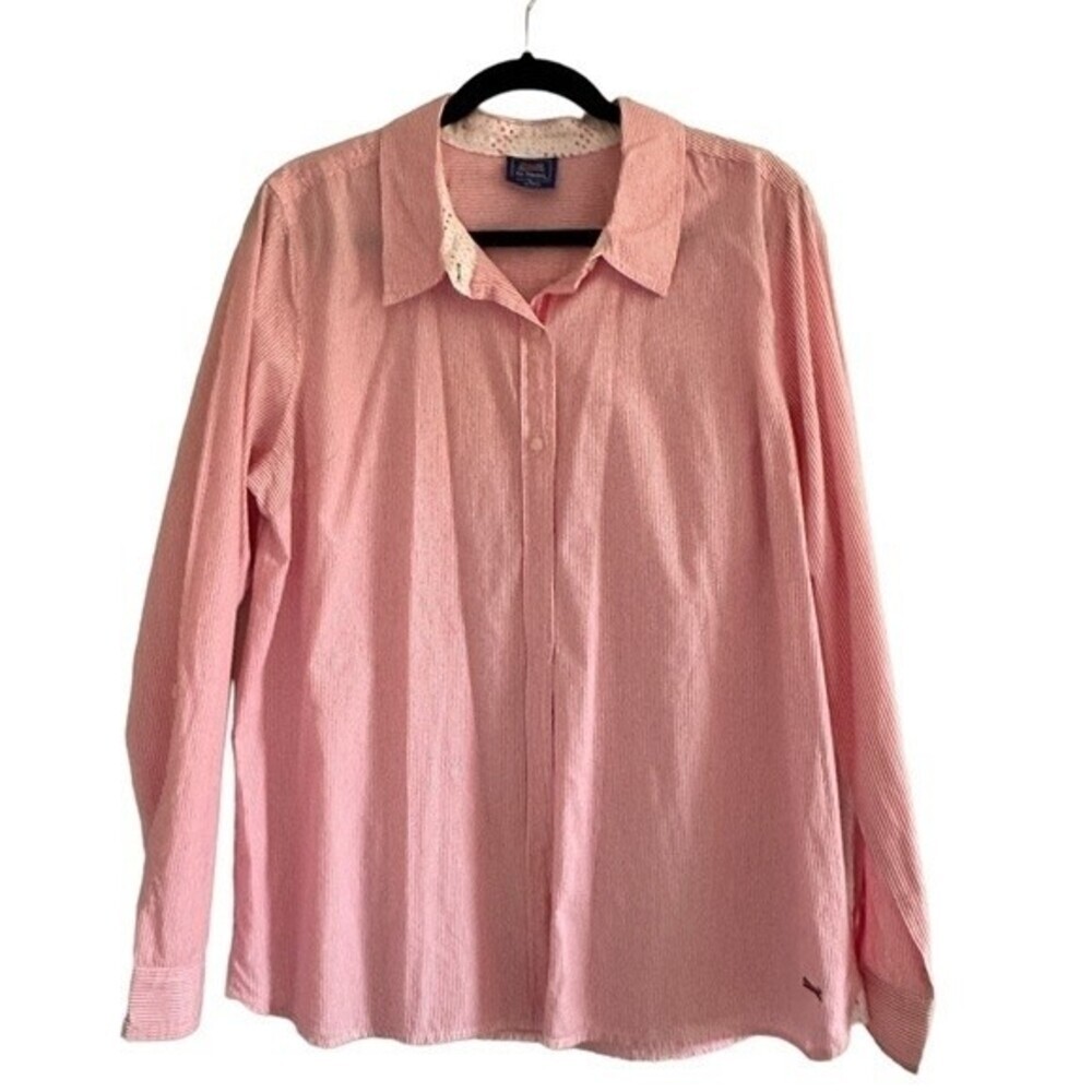 LE TIGRE Pink‎ White Striped Button Front Shirt XL